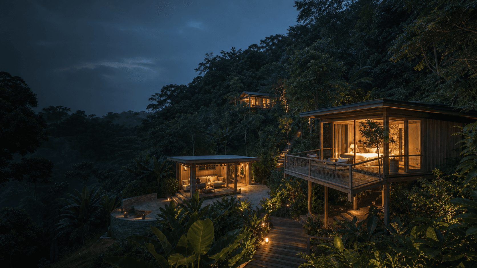 Concepto arquitectónico de Aluna Sanctuary integrado en la selva tropical